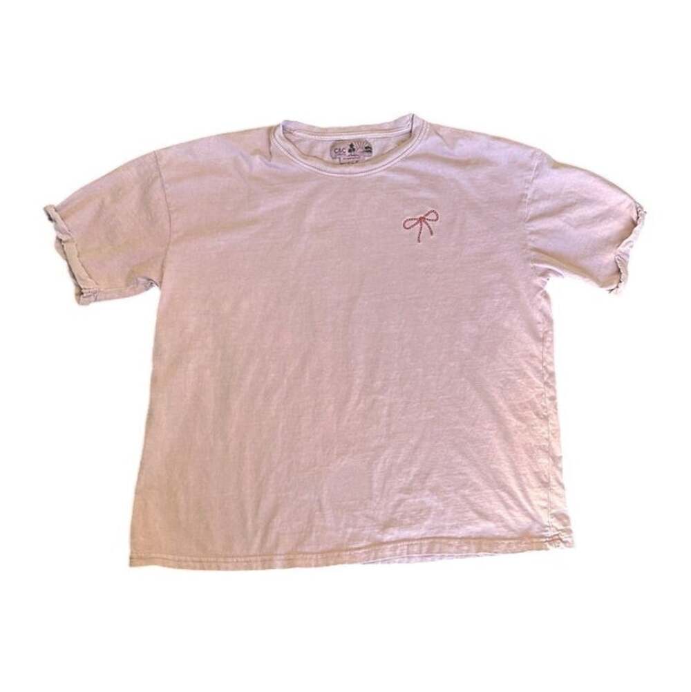 C&C California Pink Coquette Bow Embroidered T-shirt
